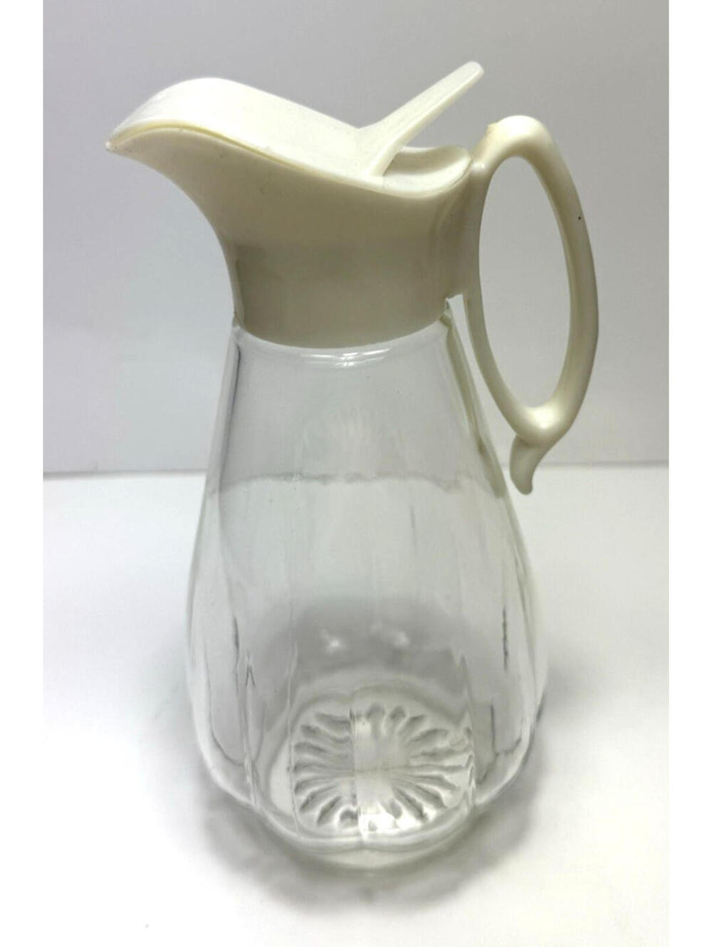 Vtg Twinpak Clear Glass Syrup Pitcher Dispenser Cruet w/Handle 70s 7.5"H